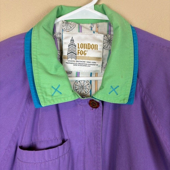 London Fog Vintage Purple/Green Hidden Metal Zip Front Jacket; Size L - Picture 2 of 11
